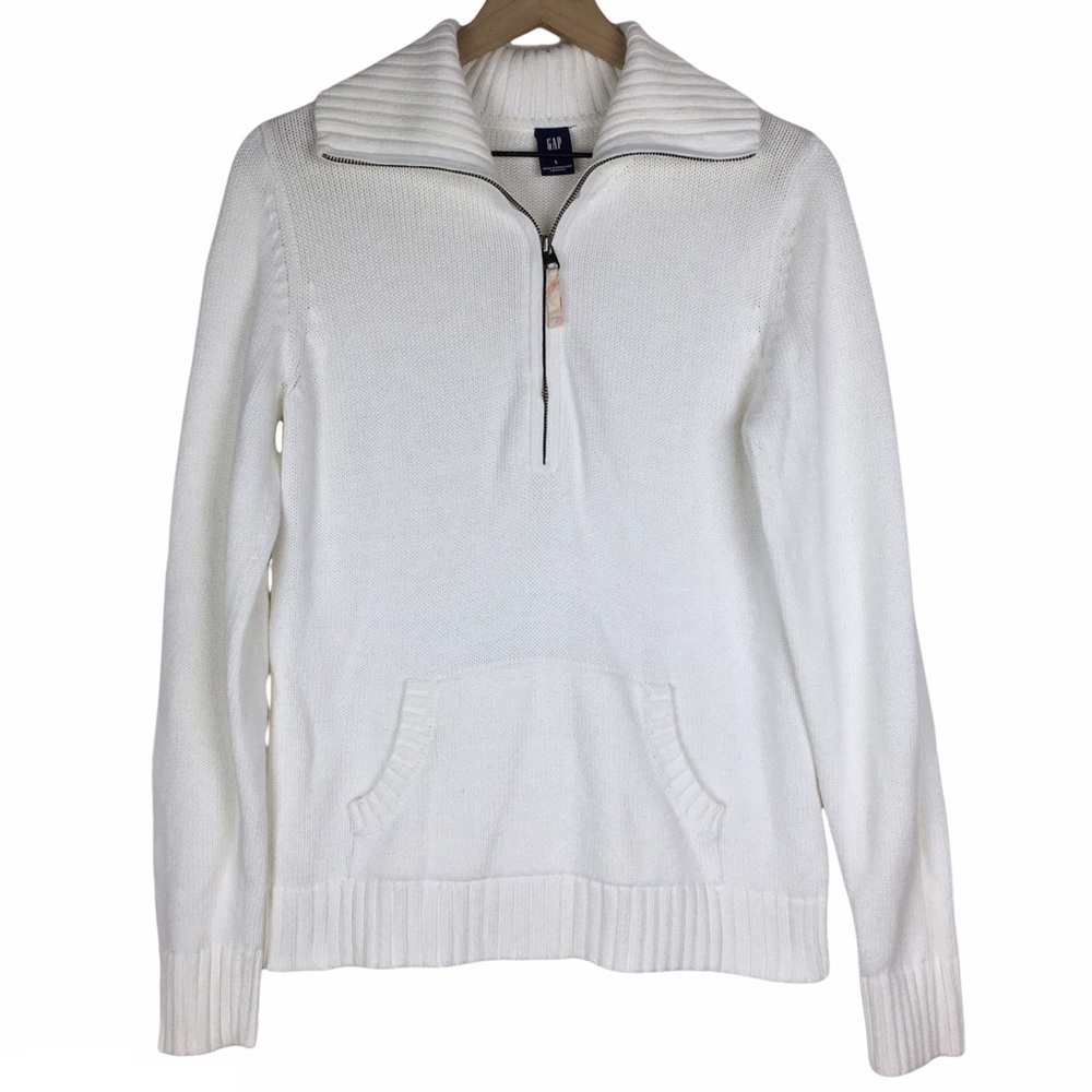 GAP Pullover Sweater Half Zip Ribbed Classic Coastal Mock Neck Minimalist Large